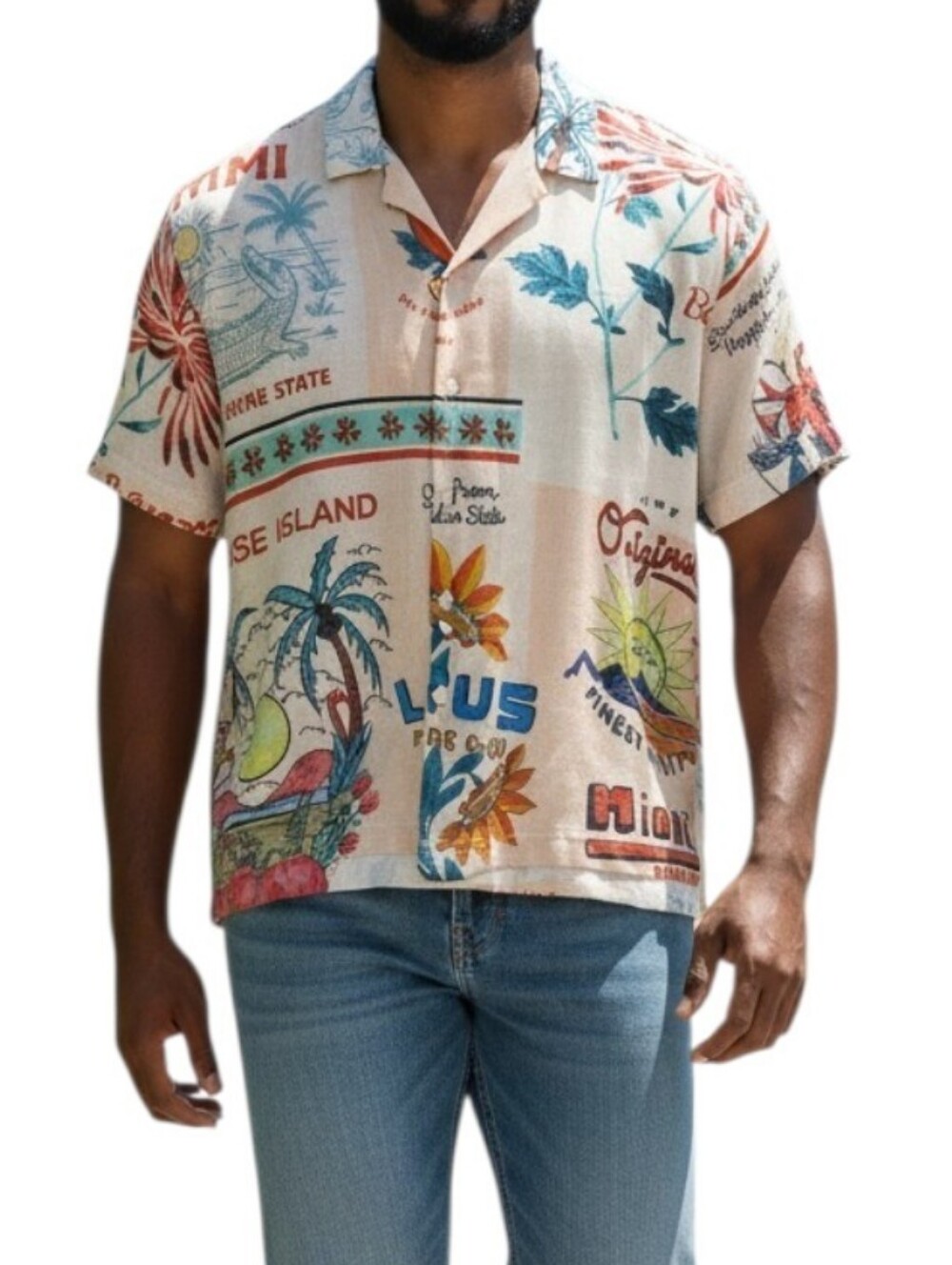 Malibu Men's Beach Themed Button Down Short Sleeve Shirt